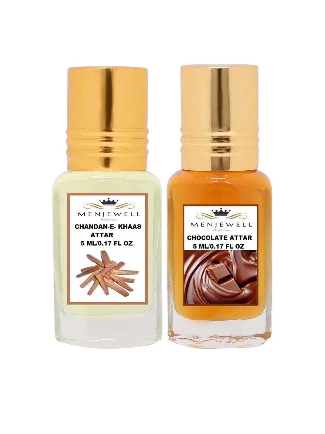 Menjewell Chandan-E-Khaas & Chocolate Attar Combo 10ml, Transparent
