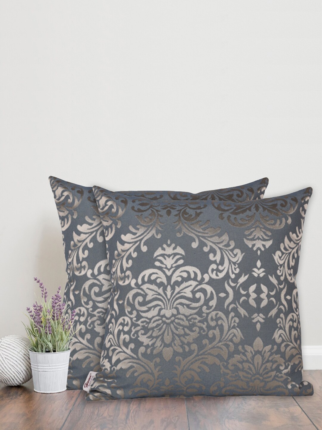 

Home Navy Blue & Gold-Toned Set of 2 Ethnic Motifs Cotton Square Cushion Covers
