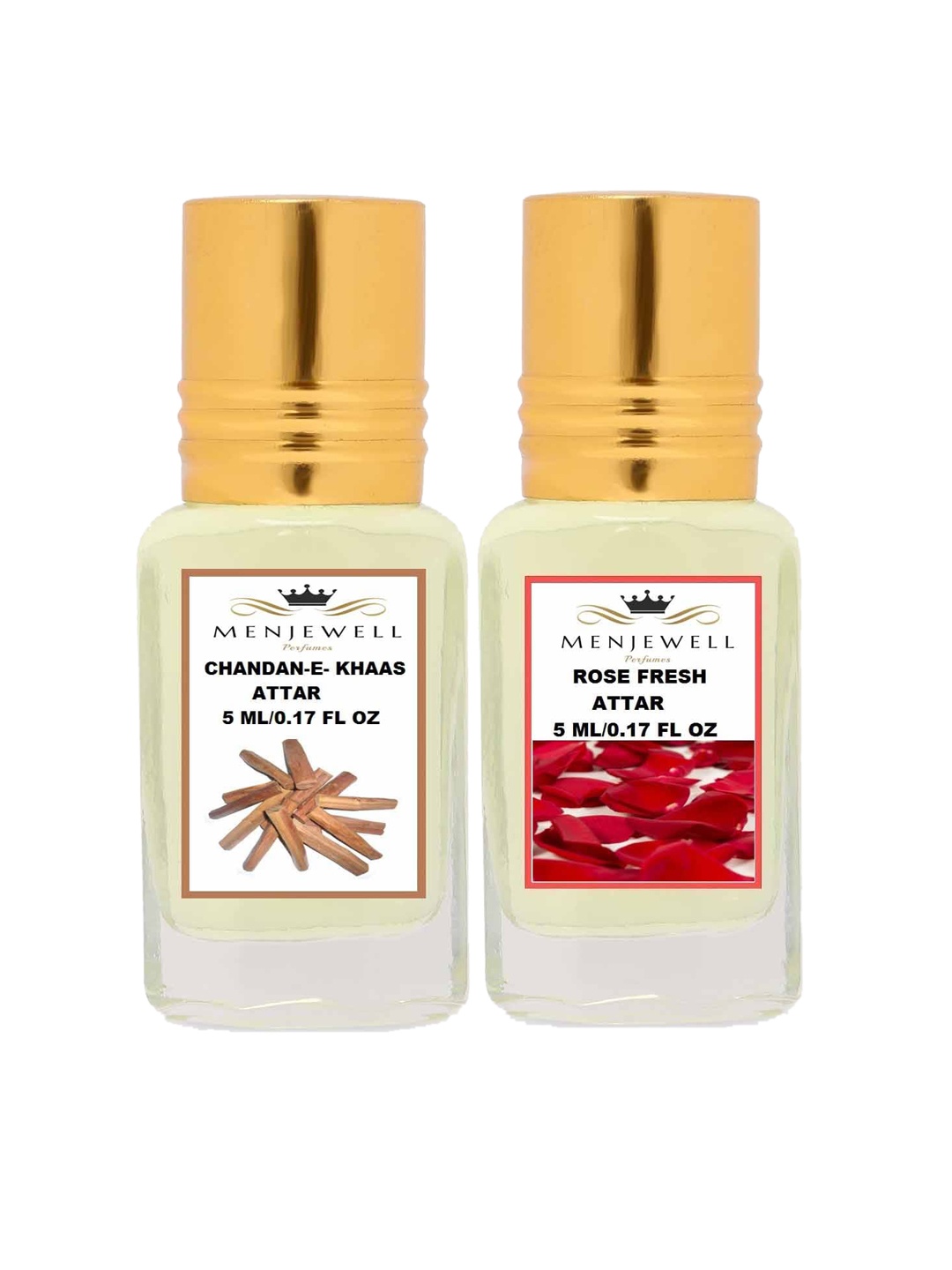 Menjewell Set of 2 Chandan-E-Khaas & Rose Fresh Attar, Transparent