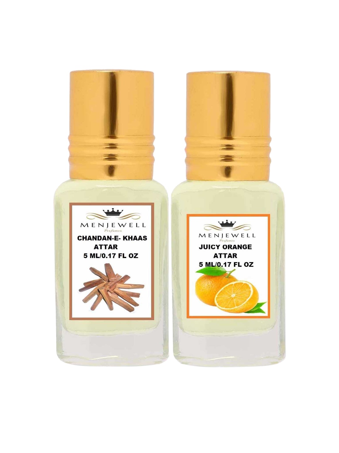 

Menjewell Set of 2 Chandan-E-Khaas & Juicy Orange Attar, Transparent