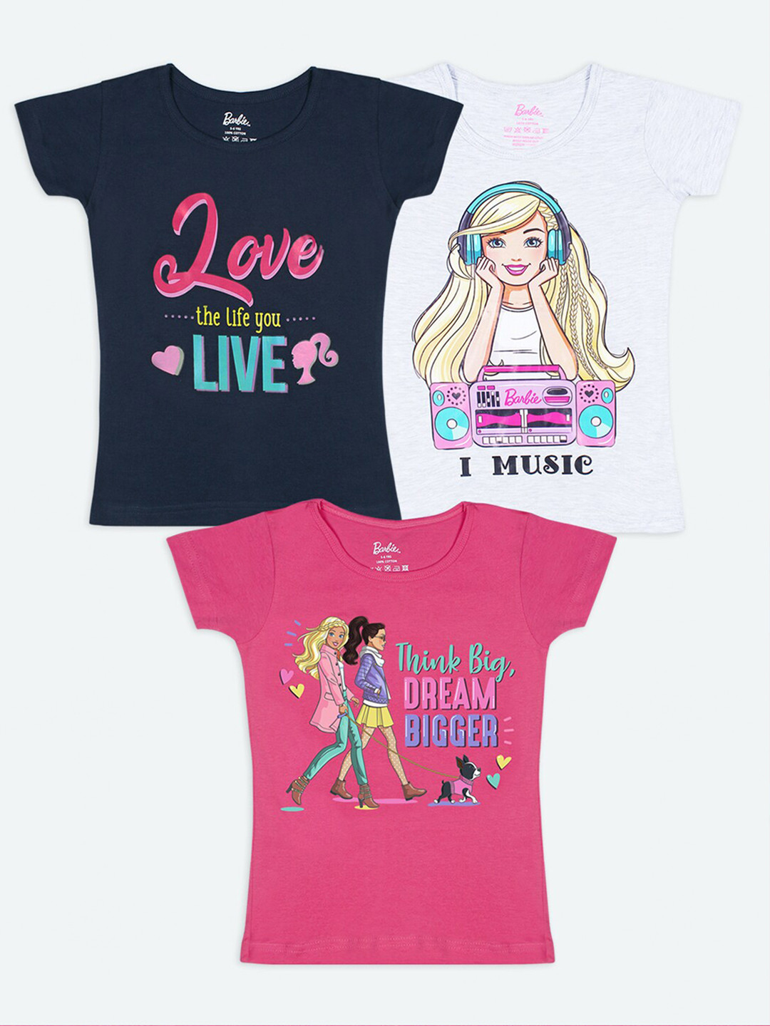 

Barbie Girls Pack of 3 Multicoloured Printed T-shirt, Multi