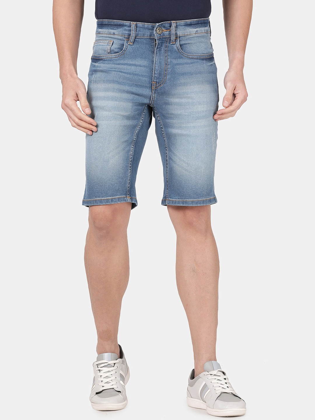 

Llak Jeans Men Blue Washed Slim Fit Mid-Rise Denim Shorts