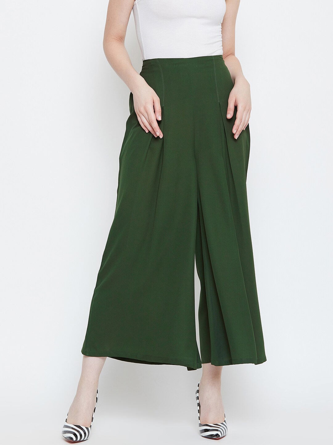 

La Zoire Women Olive Green Flared Georgette Palazzos
