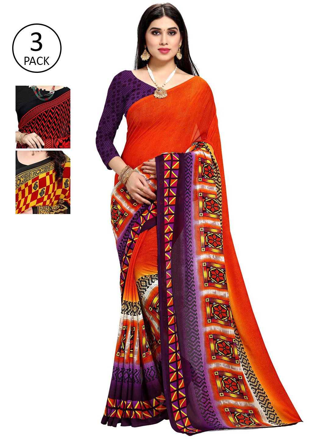 

KALINI Multi Pack of 3 Printed Saree