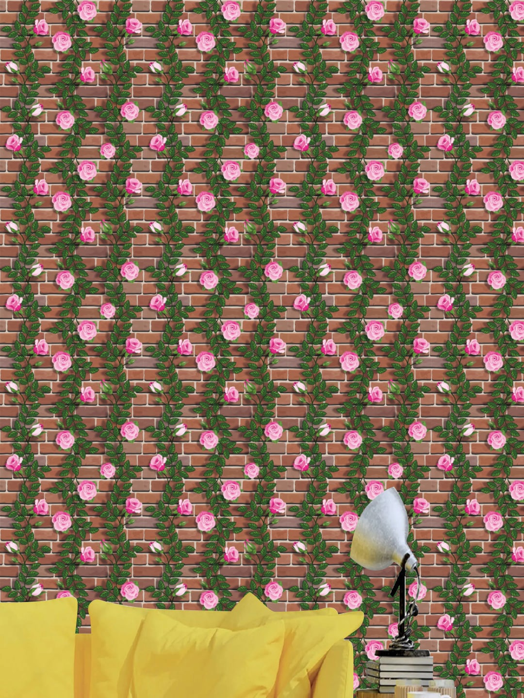 Jaamso Royals Brown & Pink Flower Printed Self Adhesive Wallpaper