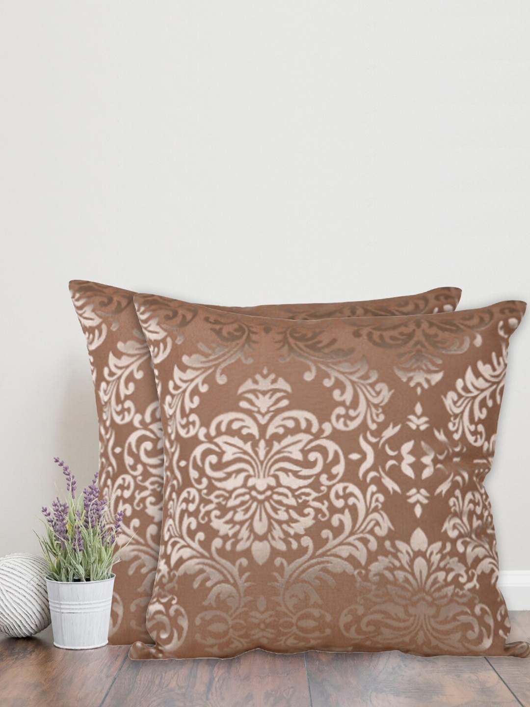 

Home Brown & Gold-Toned Set of 2 Ethnic Motifs Square Cushion Covers