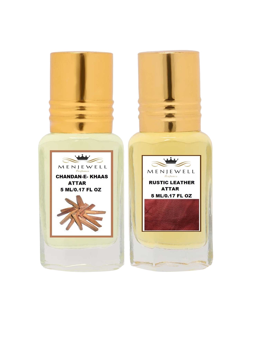 Menjewell Pack of 2 Chandan-E-Khaas & Rustic Leather Attar, Transparent