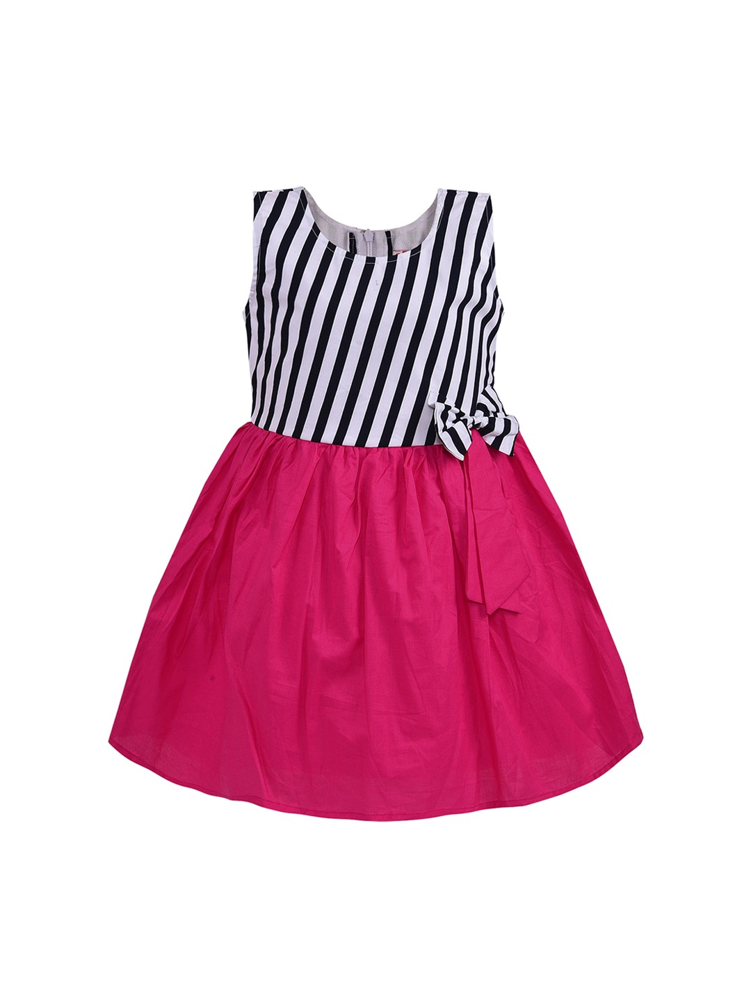 

Wish Karo Girls Pink Colourblock Striped Dress