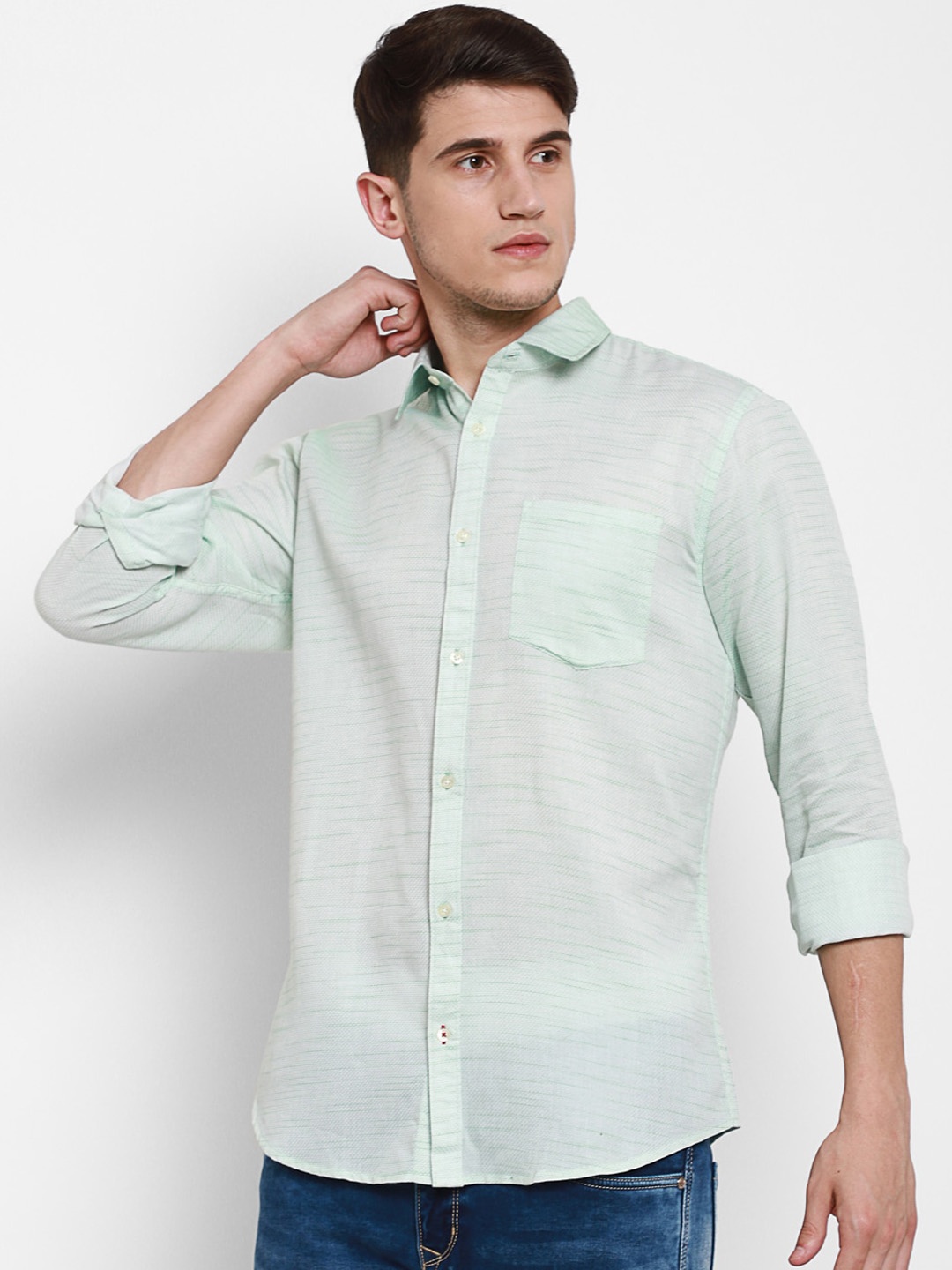 

cape canary Men Green Horizontal Regular Fit Striped Casual Shirt