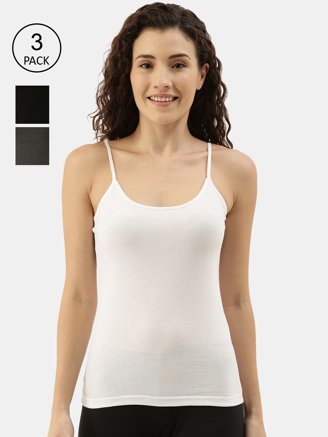 appulse Women Pack Of 3 Solid Cotton Camisoles, White