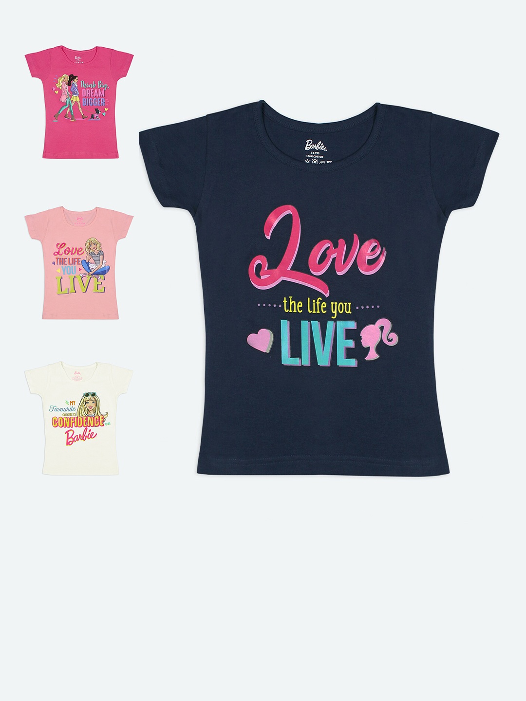 

Barbie Girls Cotton Set Of 4 Printed T-shirt, Multi