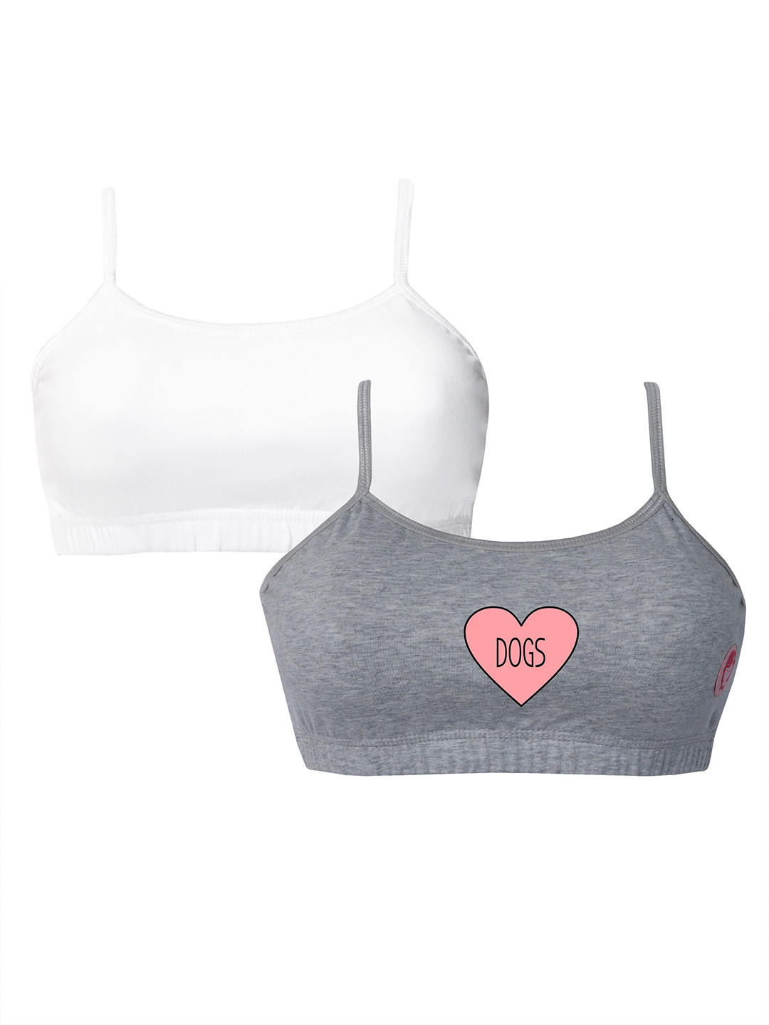 

Girls Pack Of 2 Double Layer Premium Cotton Non-Wired Non Padded Beginners Bra DCBRJU6918/xxs, Grey melange