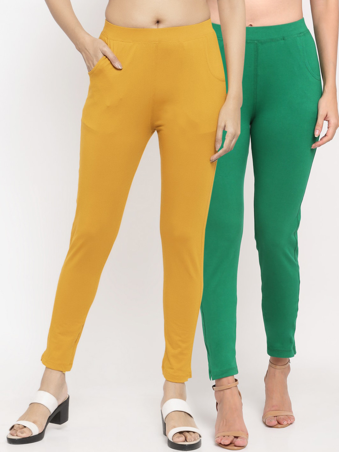

NEUDIS Women Pack of 2 Solid Ankle Length Leggings, Green