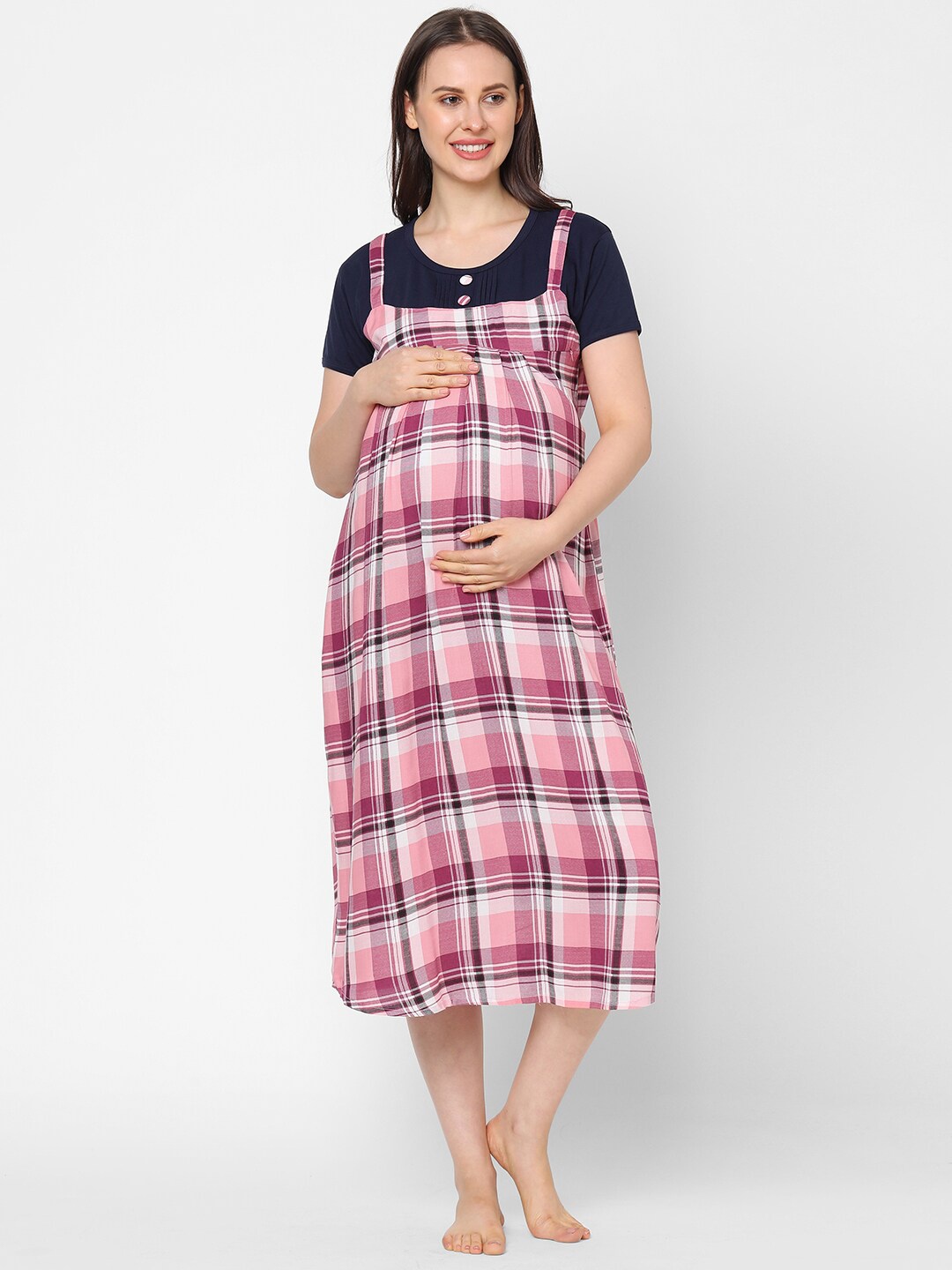 

Sweet Dreams Pink Checked Maternity Maxi Nightdress