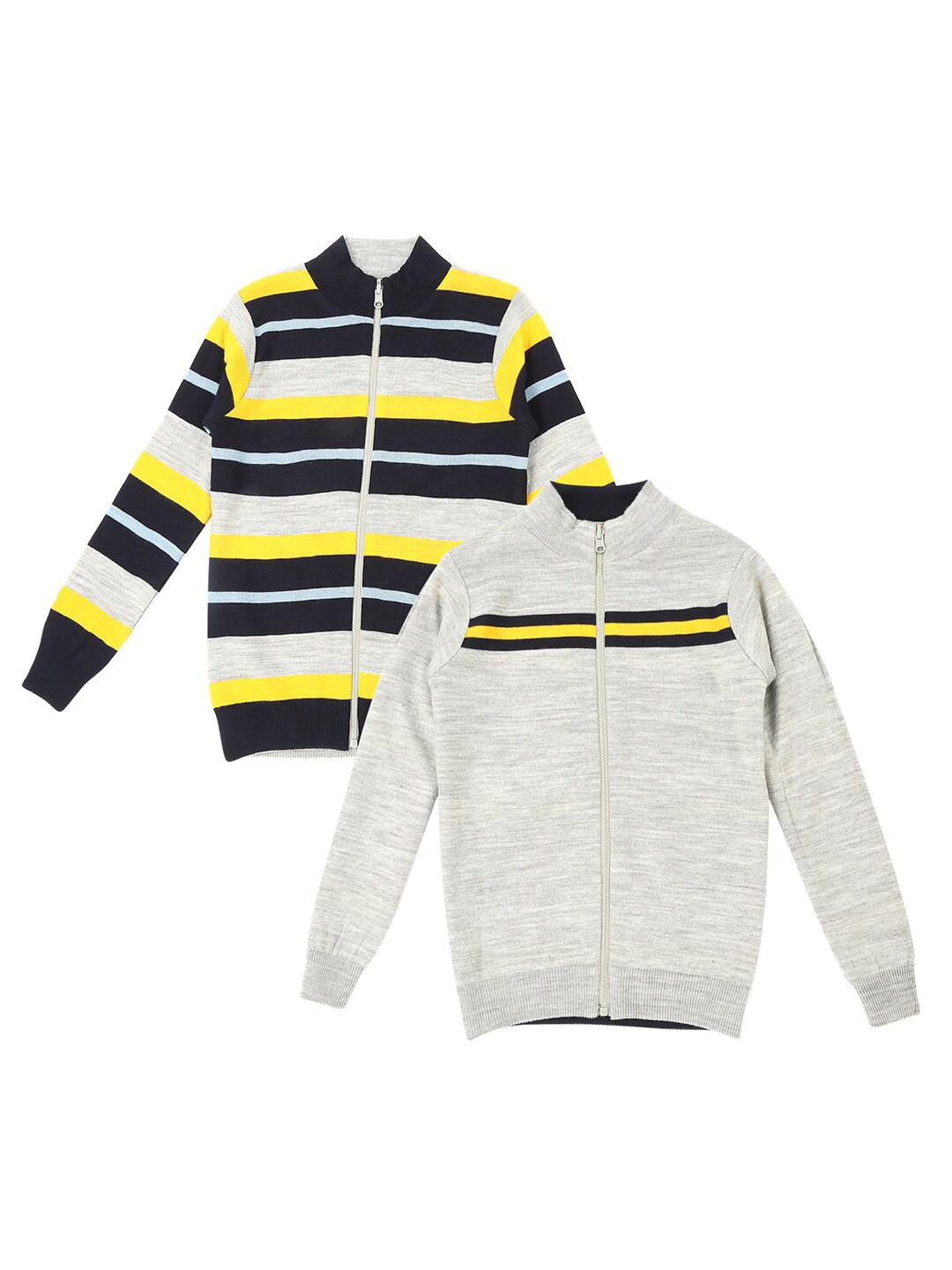 

Pantaloons Junior Boys Pack of 2 Horizontal Striped Acrylic Front-Open Sweaters, Navy blue