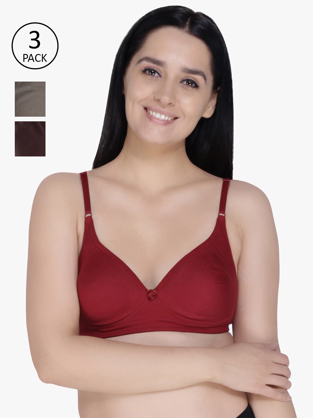 

Anoma Multicolour Solid Cotton Non-Padded Everyday Bra ANM06-PK3 (Pack of 3), Brown