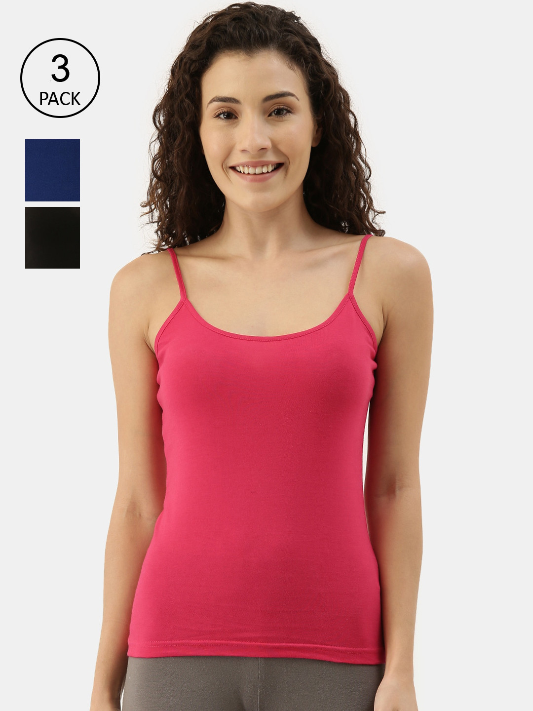 

appulse Women Pack Of 3 Solid Cotton Camisoles, Blue