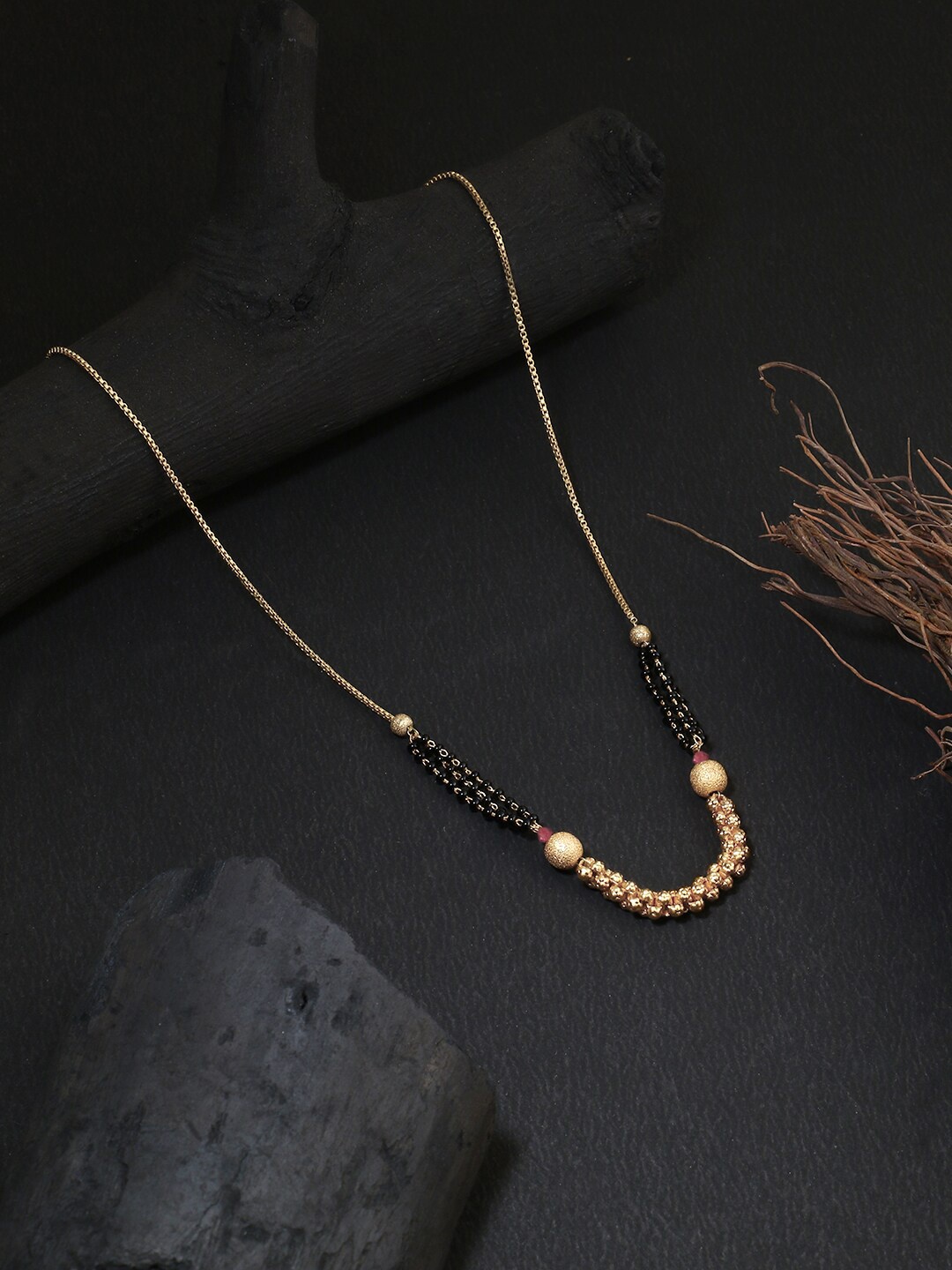 

Adwitiya Collection Gold-Plated Black & Pink Pearl Beaded Handcrafted Mangalsutra