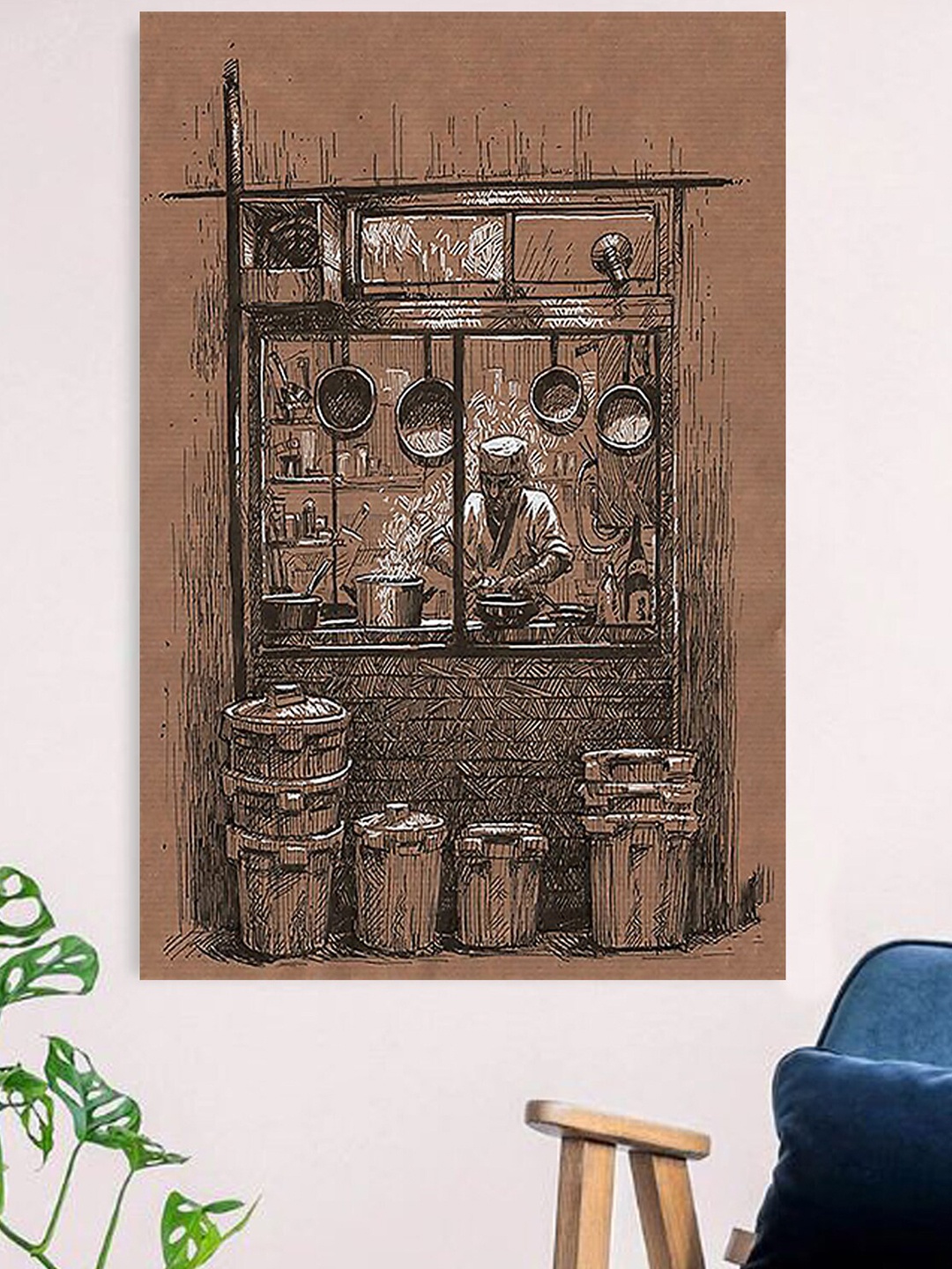 

Gallery99 Beige Ancient Street Vendors Canvas Unframed Painting