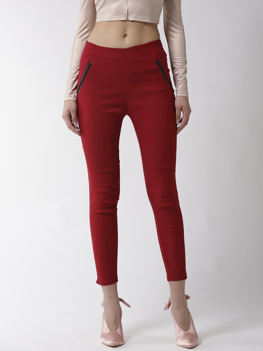 

La Zoire Women Maroon Solid Ankle-Length Skinny-Fit Jeggings
