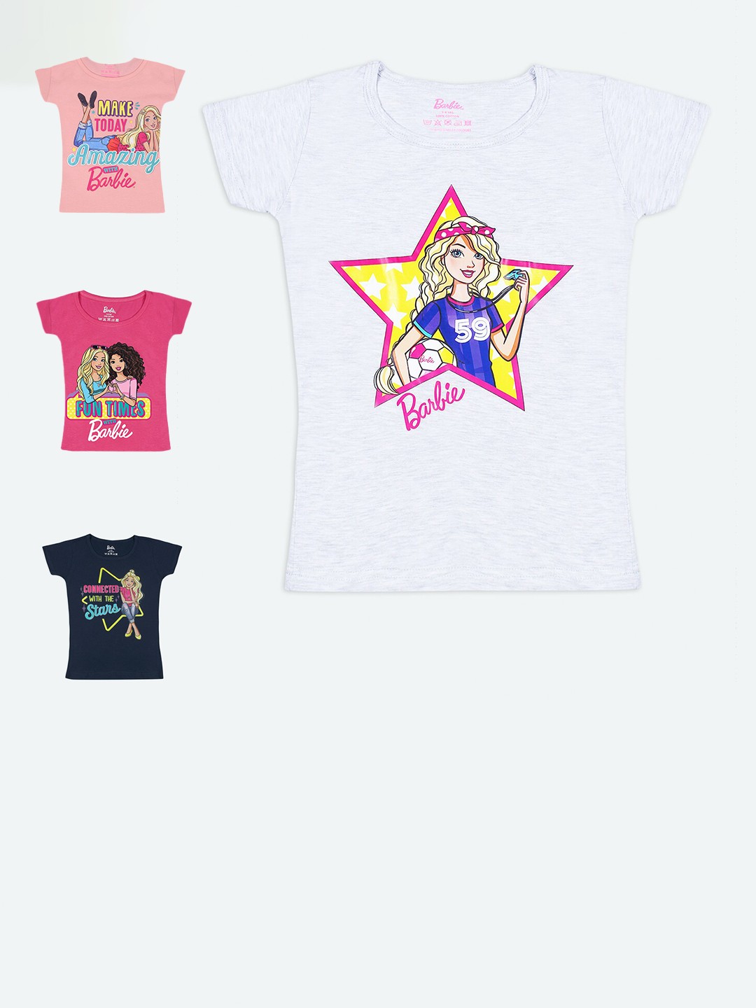 

Barbie Girls Pack of 4 Barbie Printed T-shirt, White