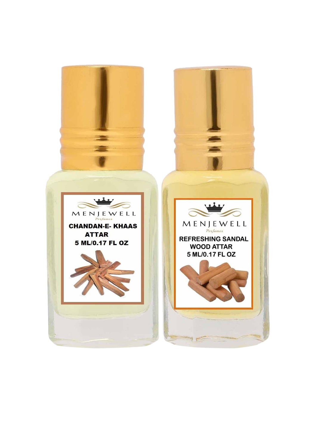 

Menjewell Set Of 2 Chandan-E-Khaas & Refreshing Sandalwood Attars 10ml, Transparent