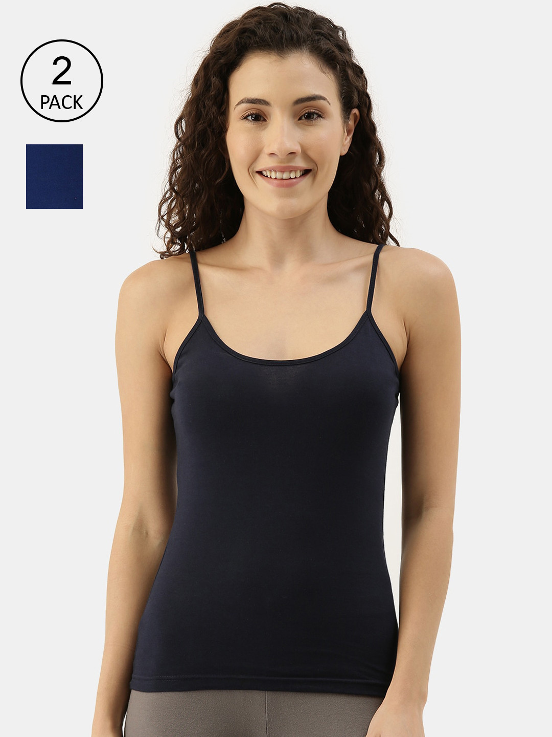 

appulse Women Pack Of 2 Solid Cotton Camisoles, Blue