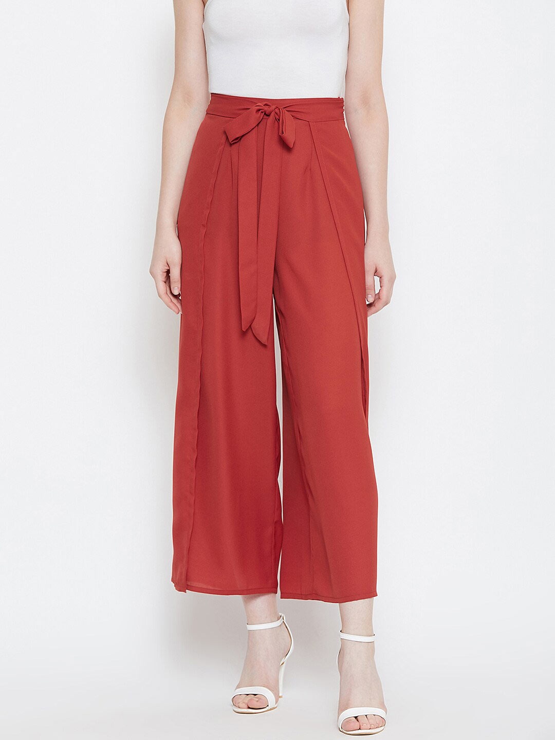 

La Zoire Women Rust Solid Loose Fit Georgette Palazzos