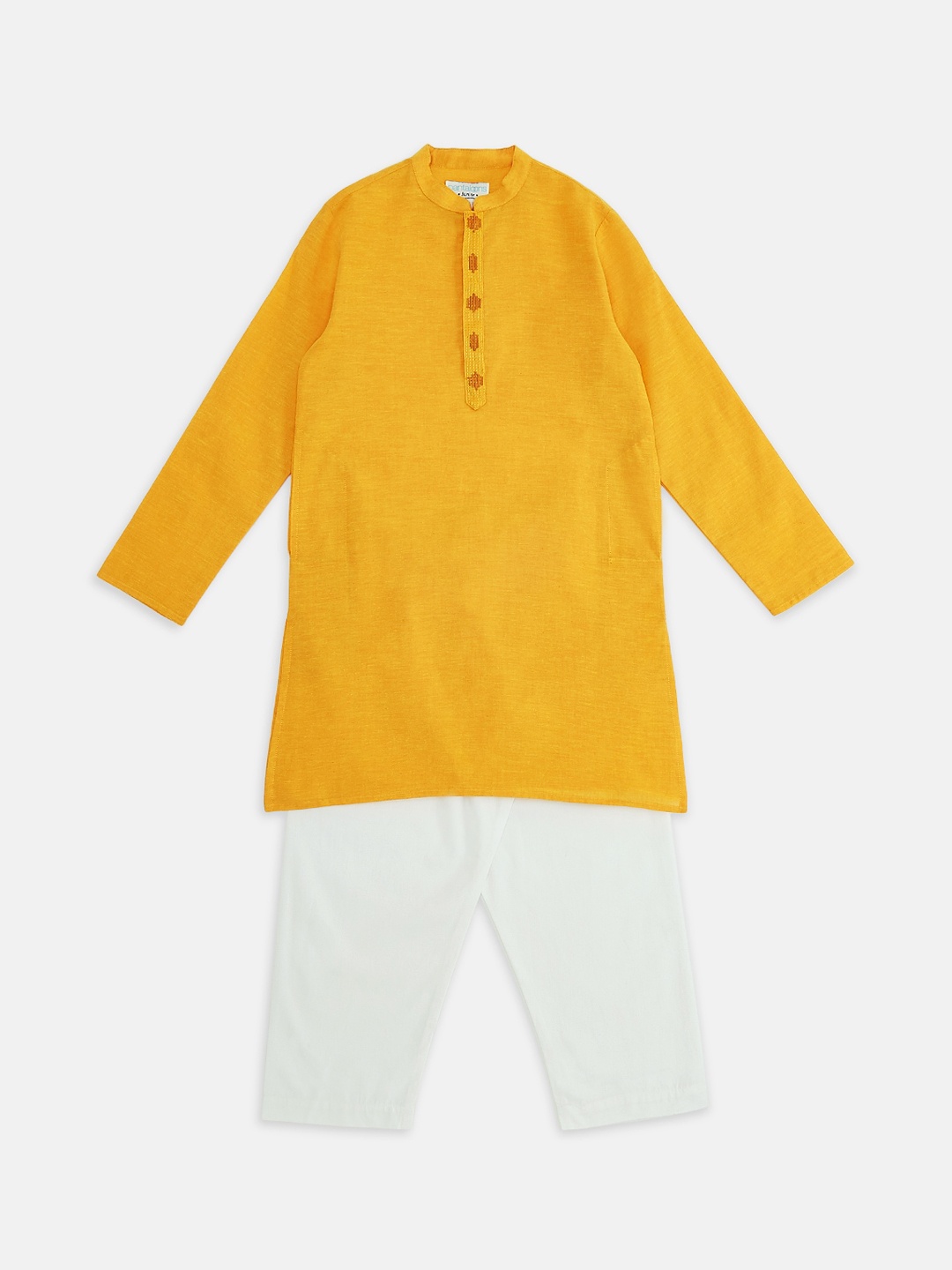 

indus route by Pantaloons Boys Mustard Yellow Pure Cotton Kurta with Pyjamas