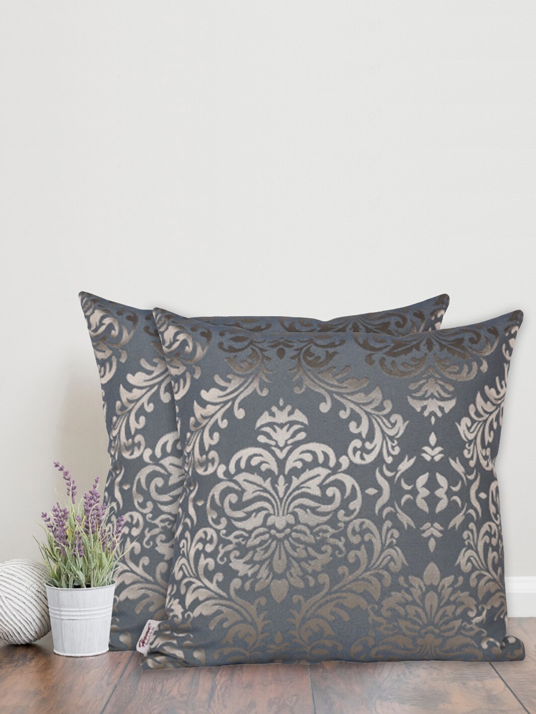 

Home Navy Blue & Gold-Toned Set of 2 Ethnic Motifs Cotton Square Cushion Covers