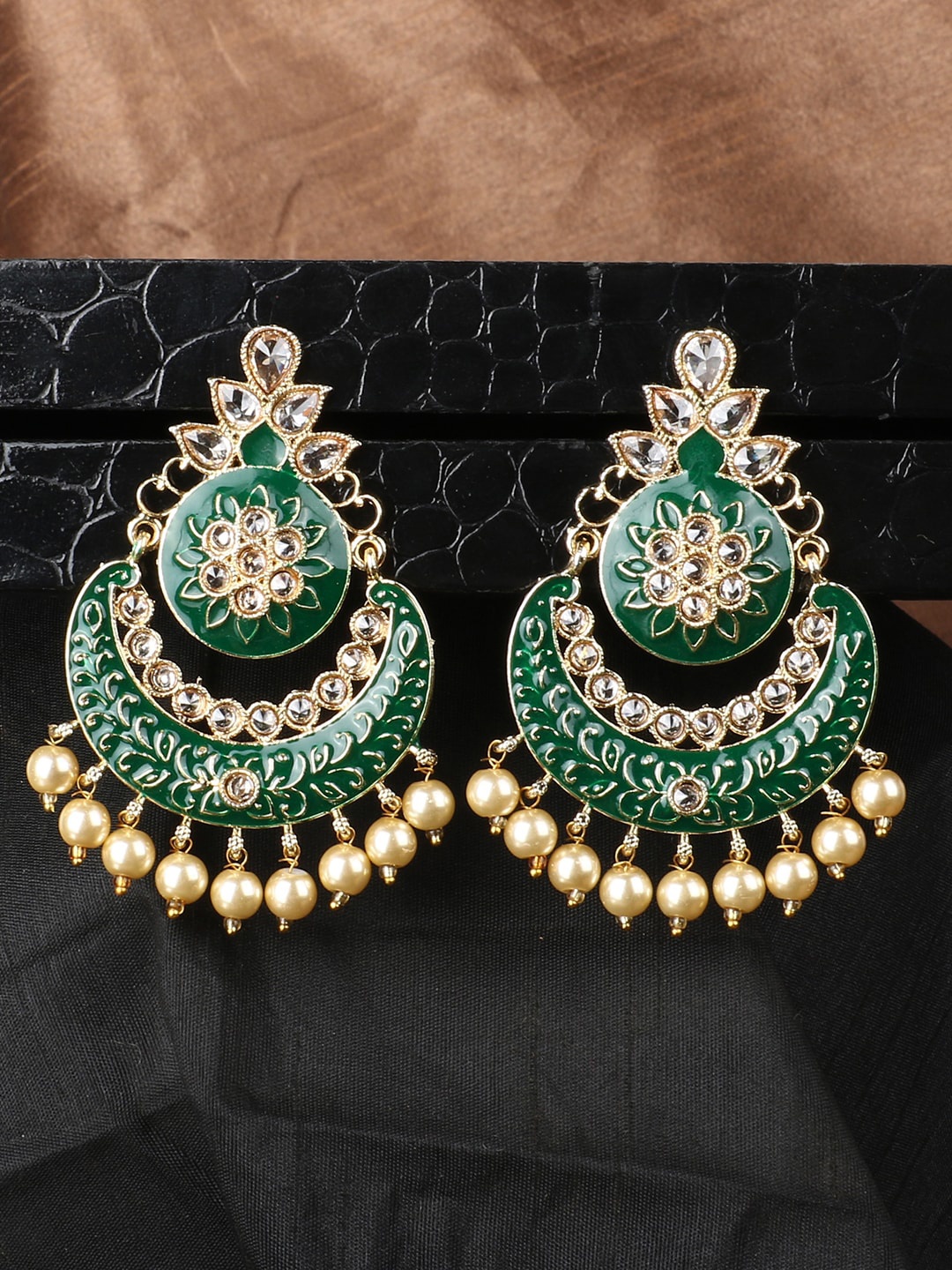 

ANIKAS CREATION Green Gold Plated Drop Earrings