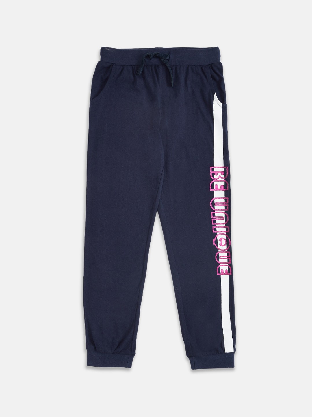

Pantaloons Junior Girls Navy Blue Solid Pure Cotton Joggers