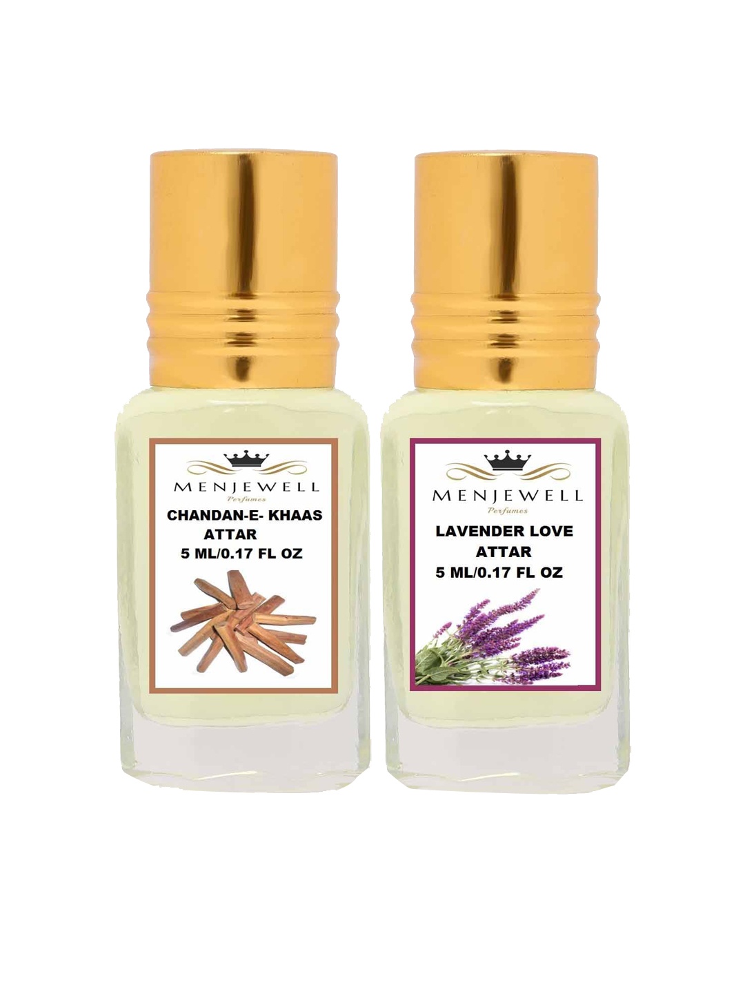 

Menjewell Set of 2 Chandan-E-Khaas & Lavender Love Attar 10ml, Transparent