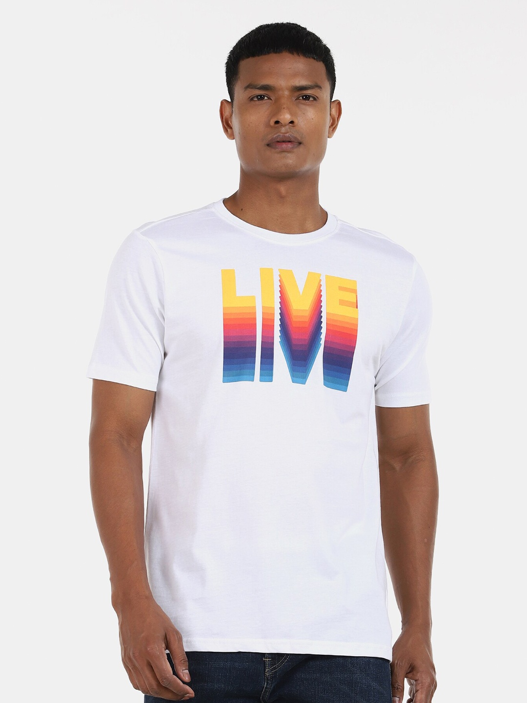 

Colt Men White Typography Printed Slim Fit T-shirt