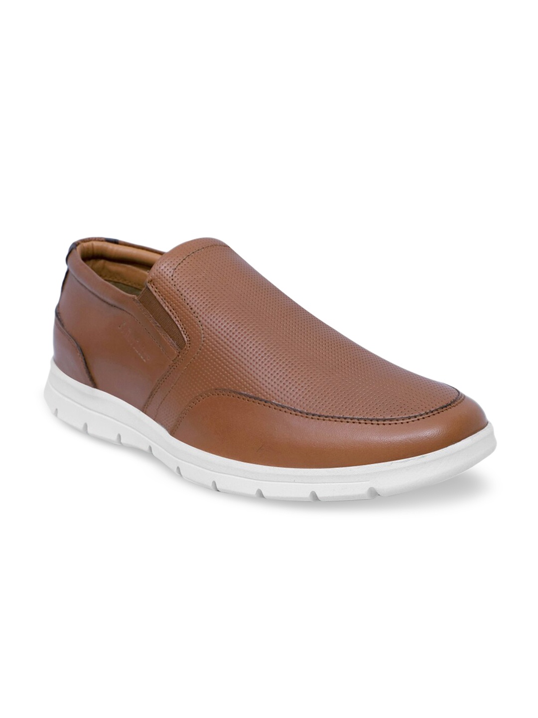

Alleviater Men Tan Textured Leather Slip-On Sneakers