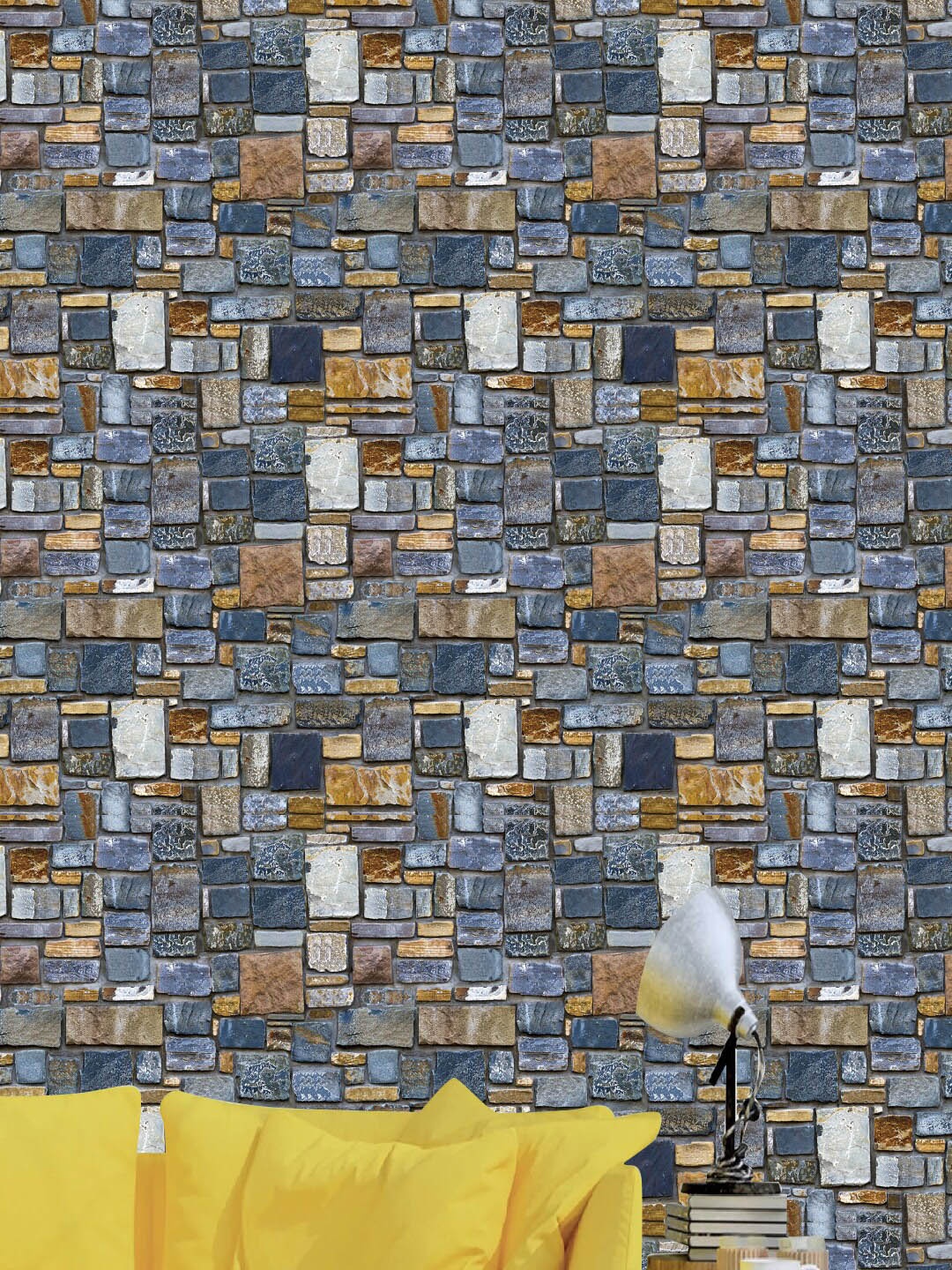 

Jaamso Royals Multicoloured Vintage Stone Self Adhesive Wallpaper, Multi