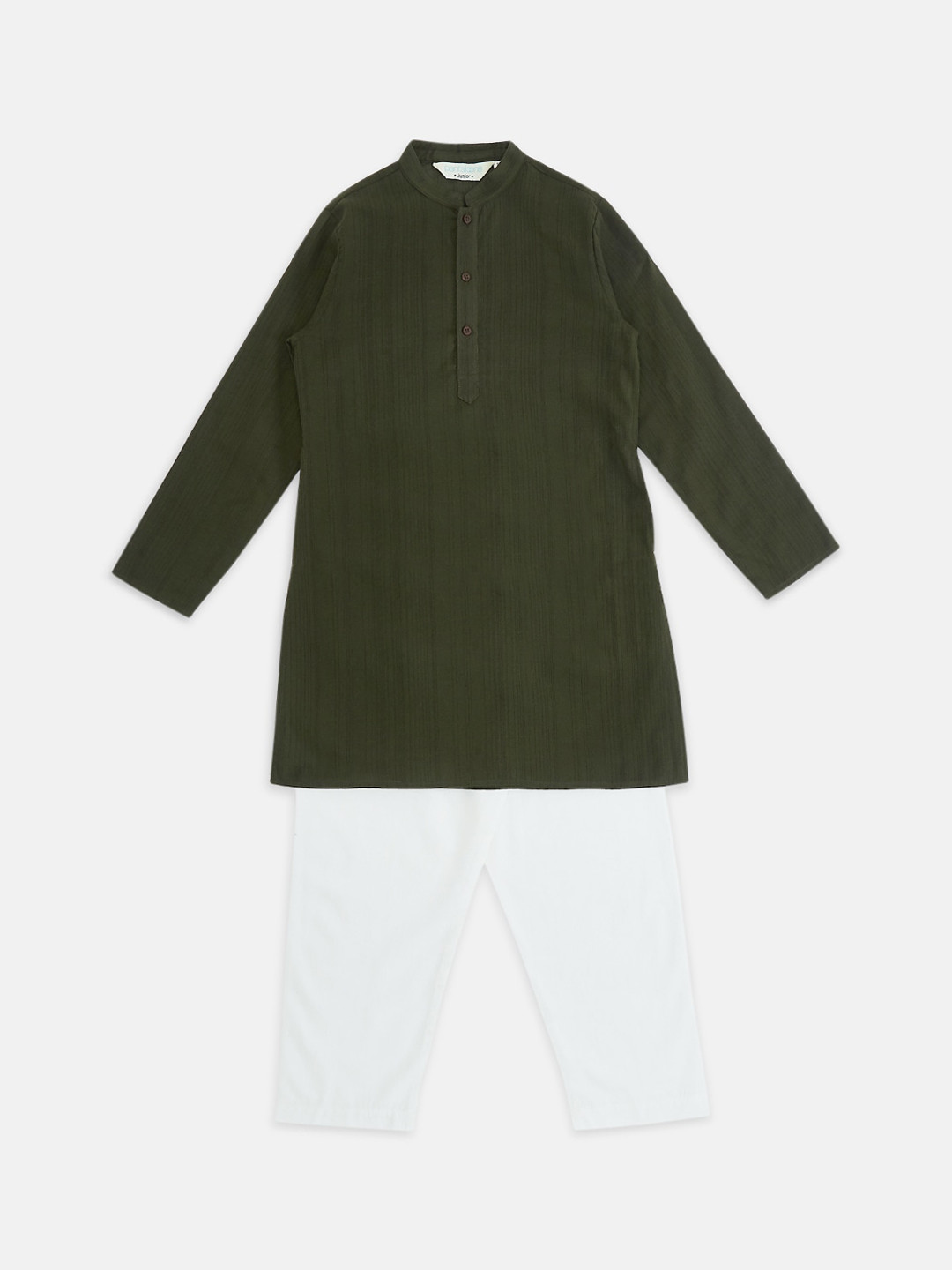 

indus route by Pantaloons Boys Olive Green & White Striped Pure Cotton Kurta with Pyjamas