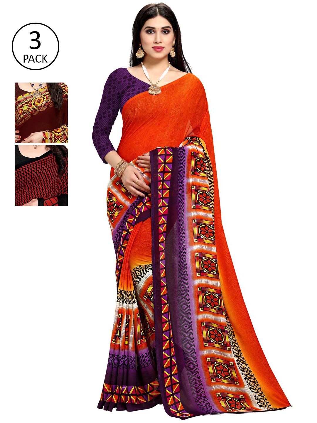 

KALINI Multi Pack of 3 Printed Saree