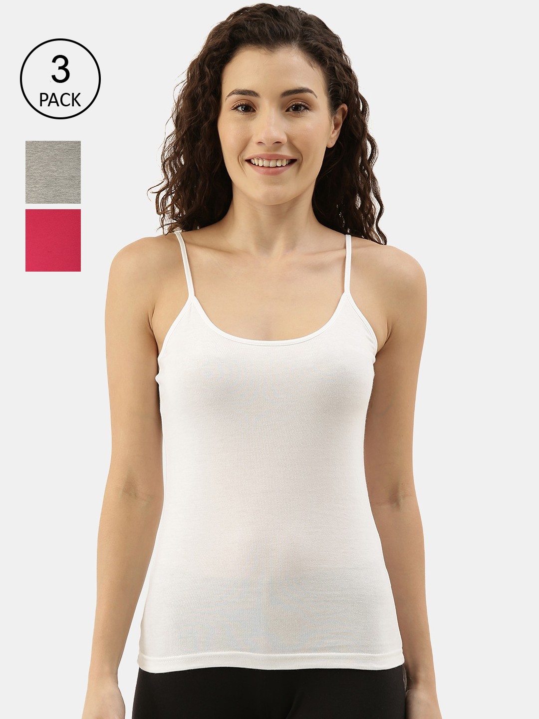 

appulse Women Pack Of 3 Solid Cotton Camisoles, White
