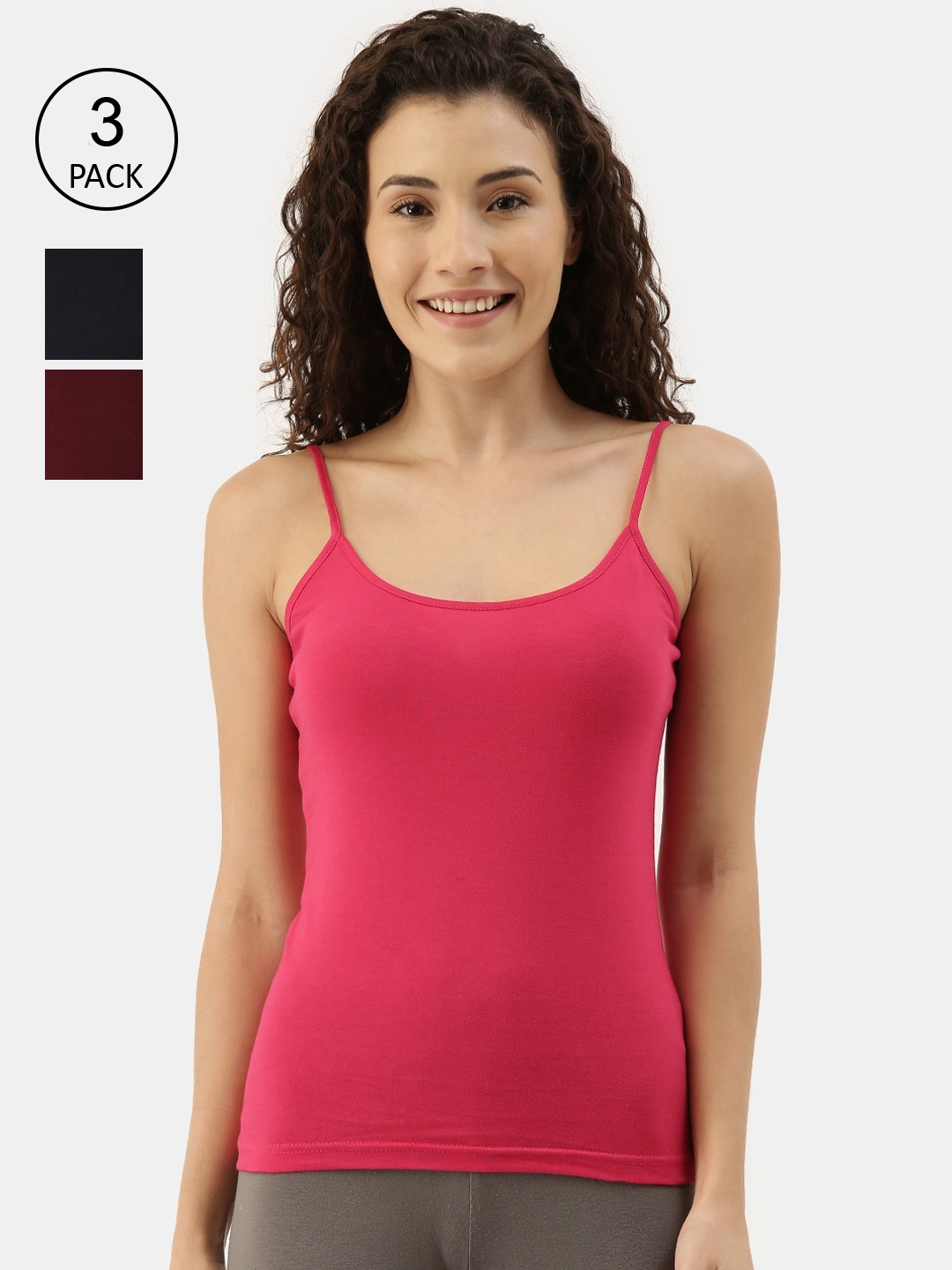 

appulse Women Pack Of 3 Solid Non-Padded Cotton Camisoles, Maroon