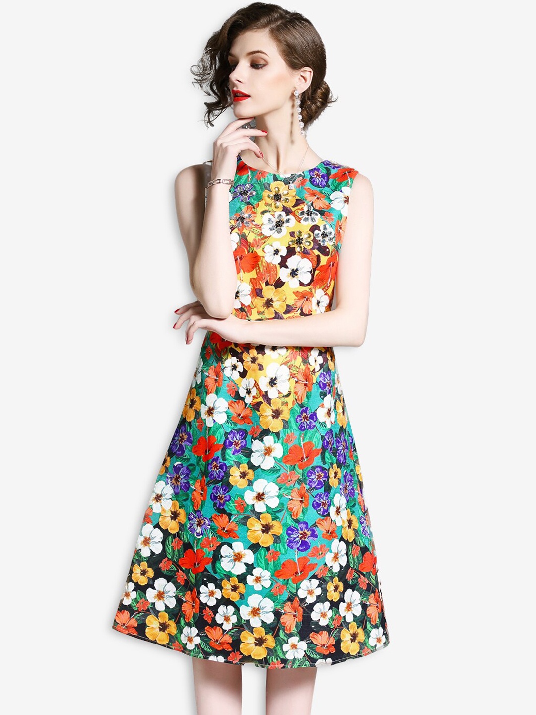 

JC Collection Women Yellow & Green Floral A-Line Dress