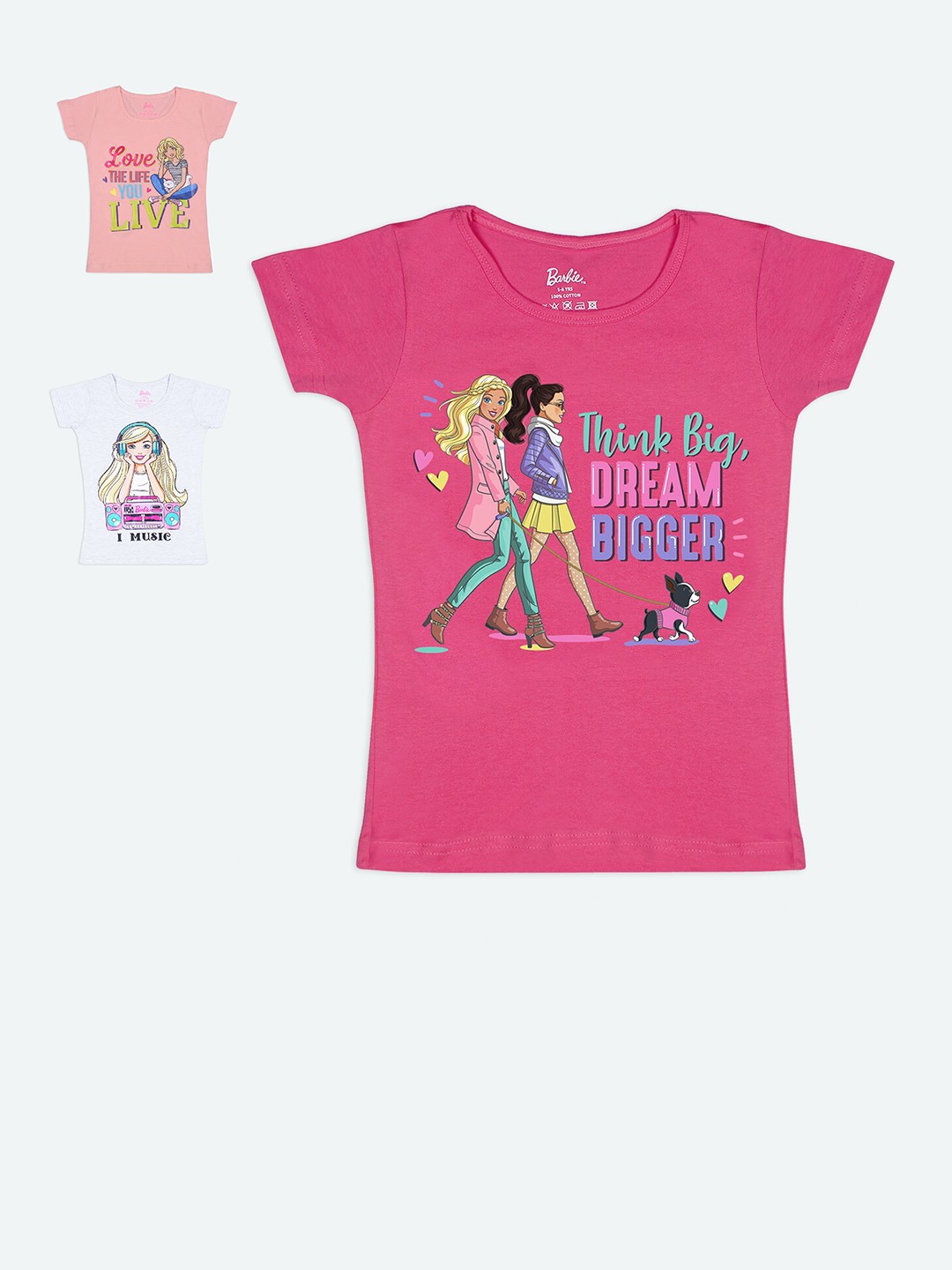 

Barbie Girls Pack Of 3 Pink & White Barbie Typography Printed T-Shirts