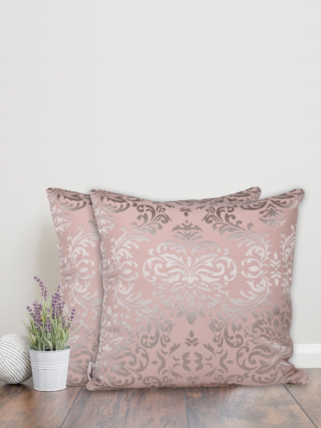 

Home Pink & Silver-Toned Set of 2 Ethnic Motifs Square Cushion Covers