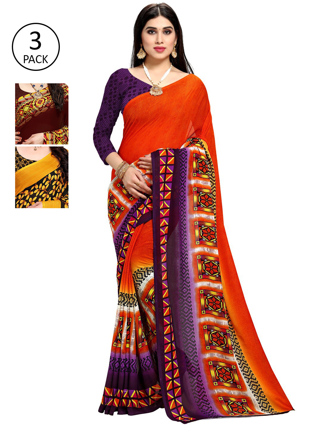 

KALINI Multi Pack of 3 Printed Saree