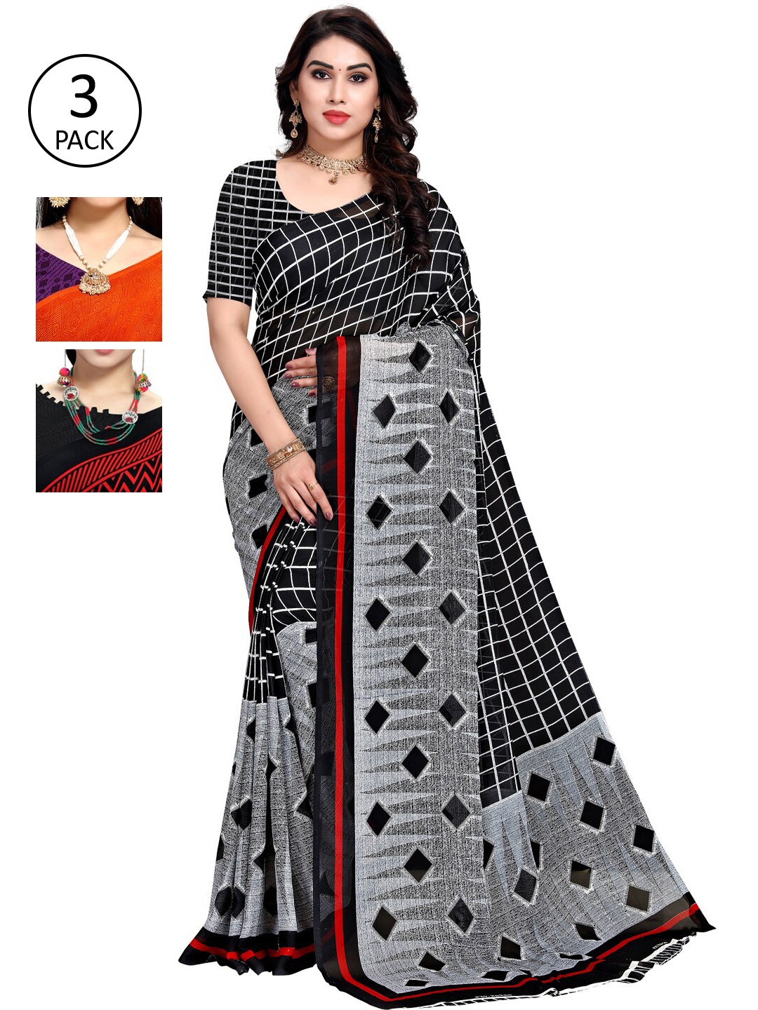 

KALINI Multi Pack of 3 Printed Saree
