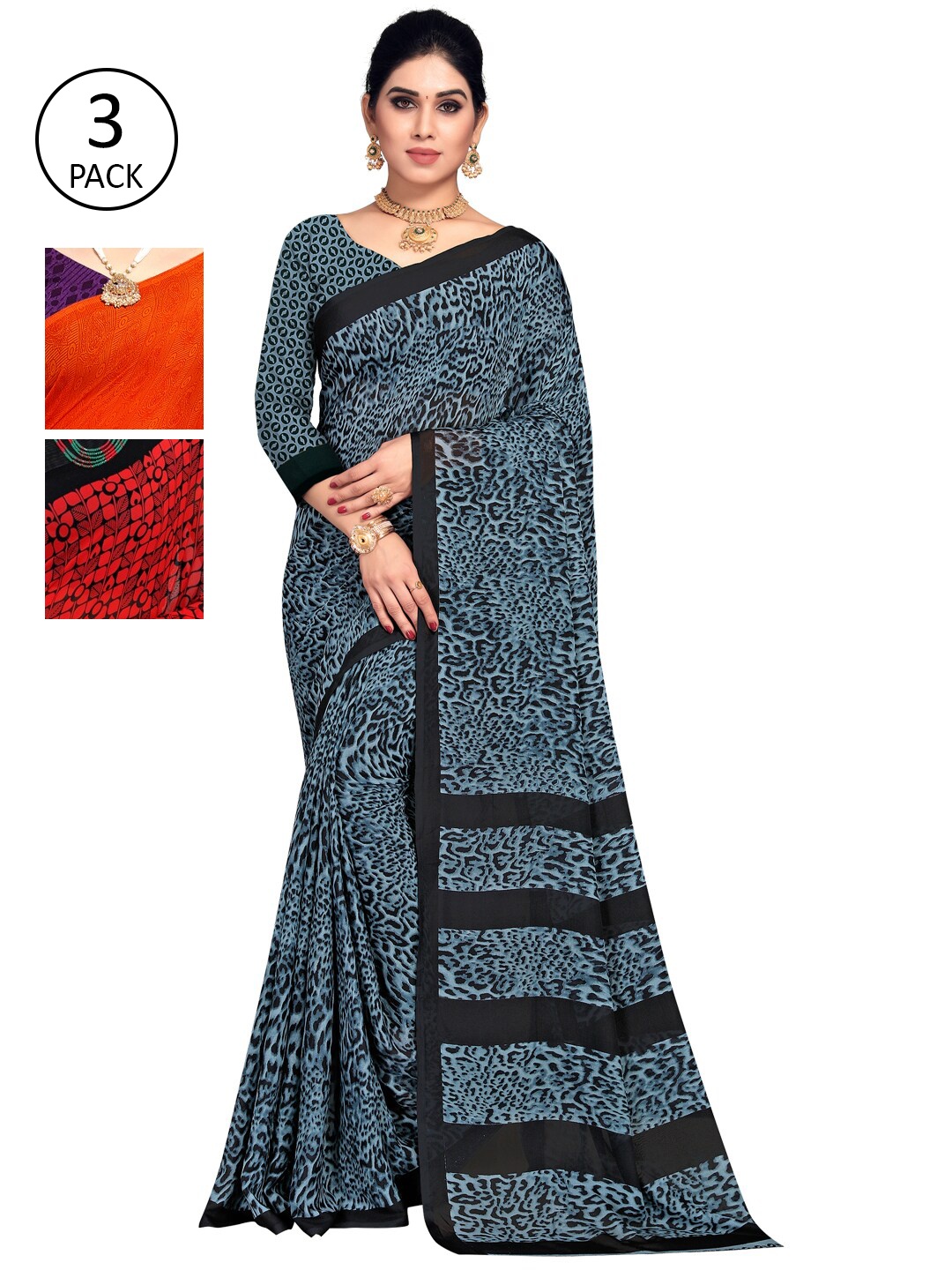 

KALINI Multi Pack of 3 Printed Saree