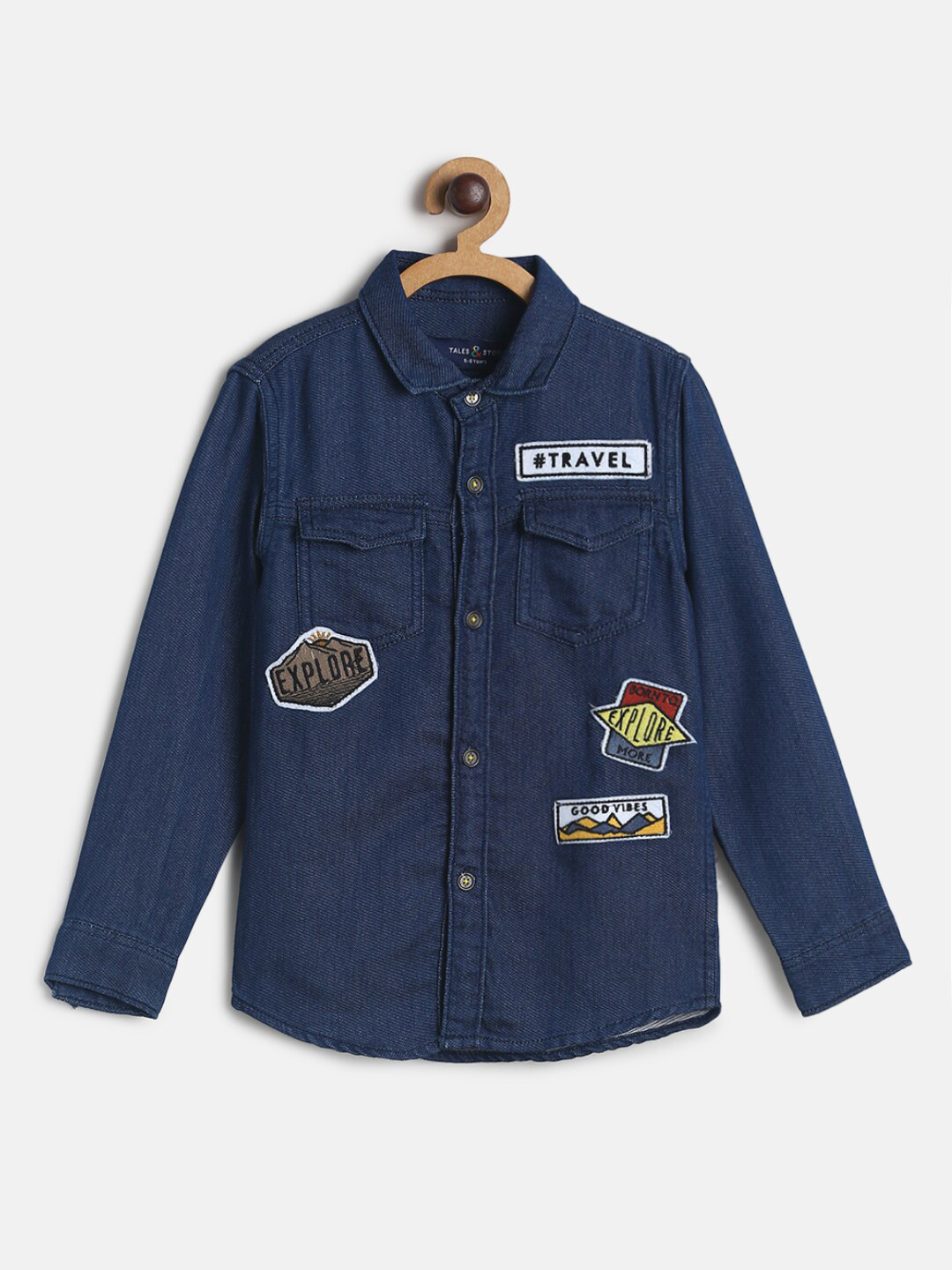

TALES & STORIES Boys Blue Applique Pure Cotton Denim Casual Shirt