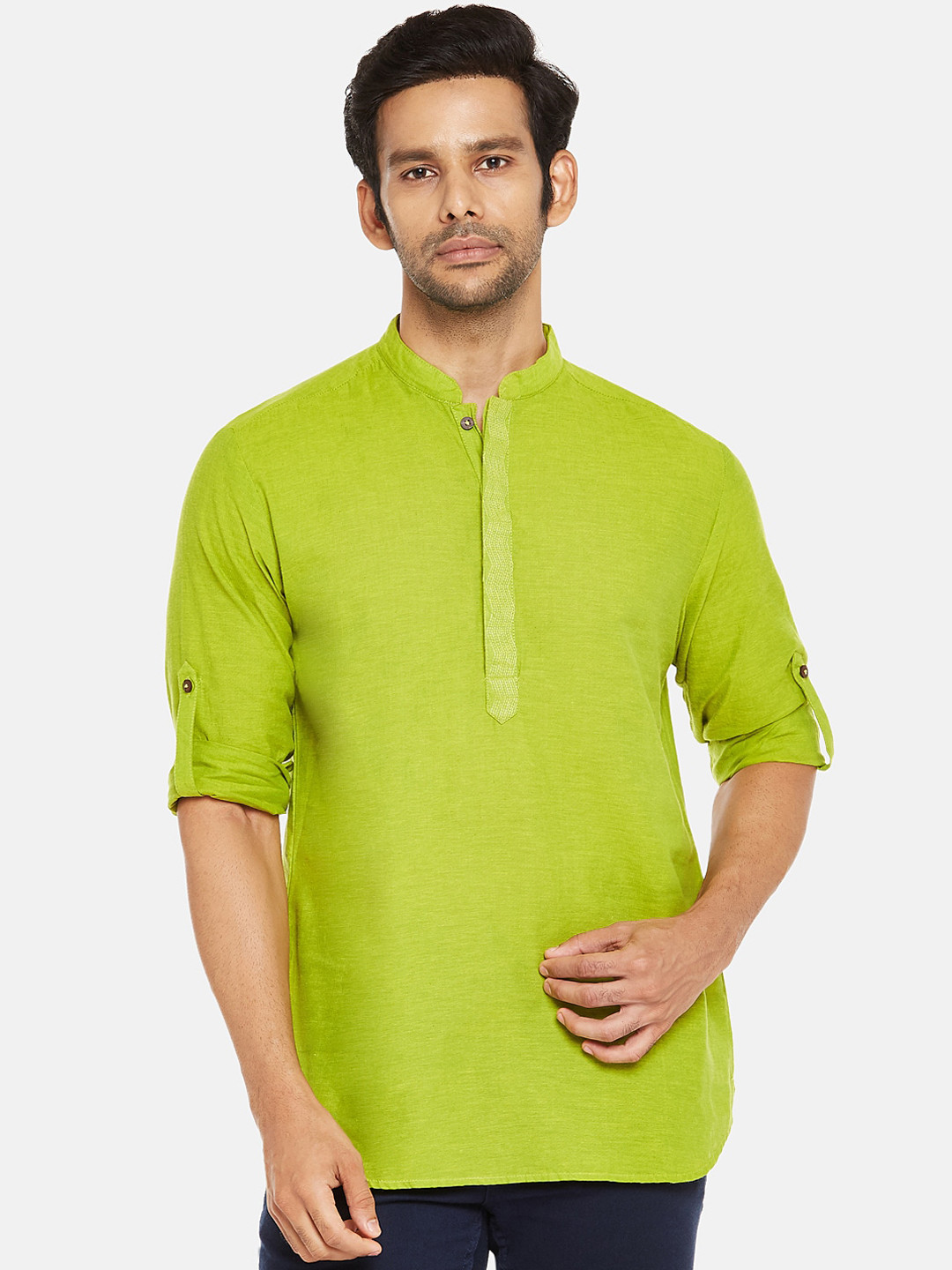 

indus route by Pantaloons Men Lime Green Cotton Kurta