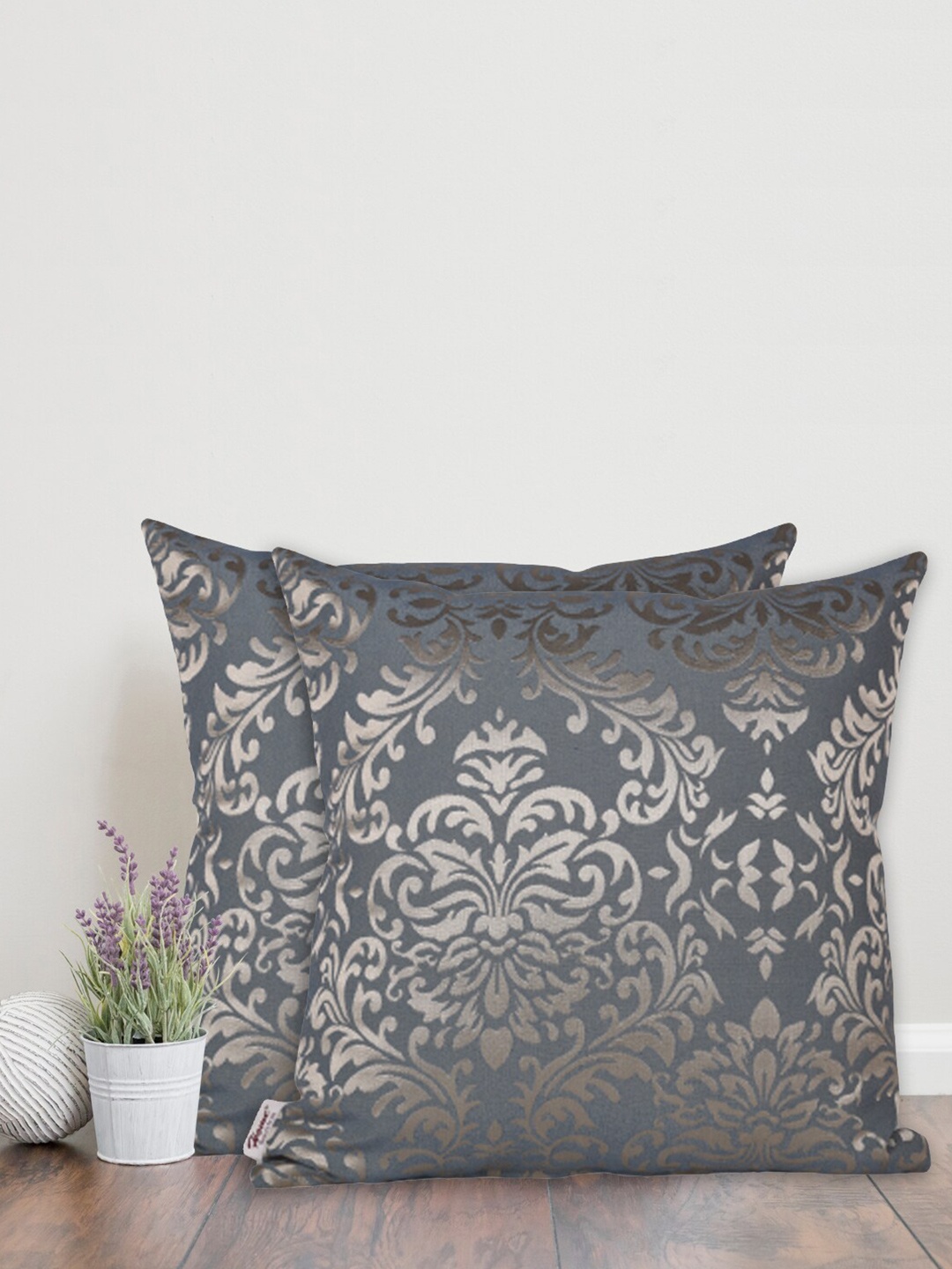

Home Navy Blue & Gold-Toned Set of 2 Ethnic Motifs Square Cushion Covers