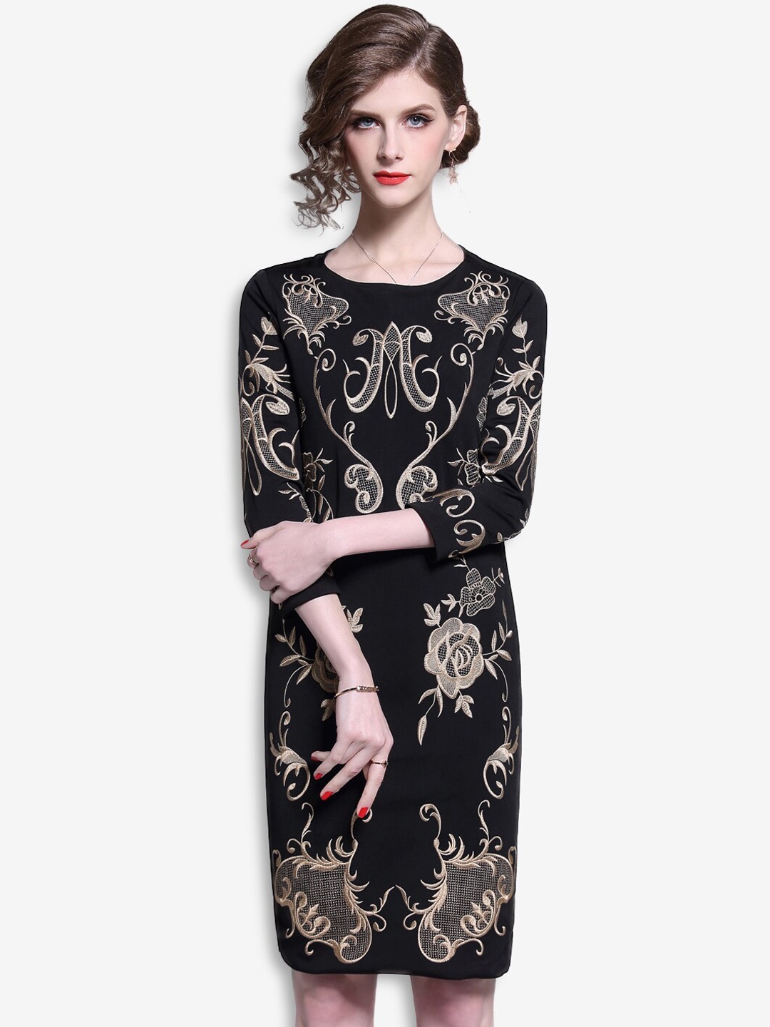 

JC Collection Black Floral Sheath Dress